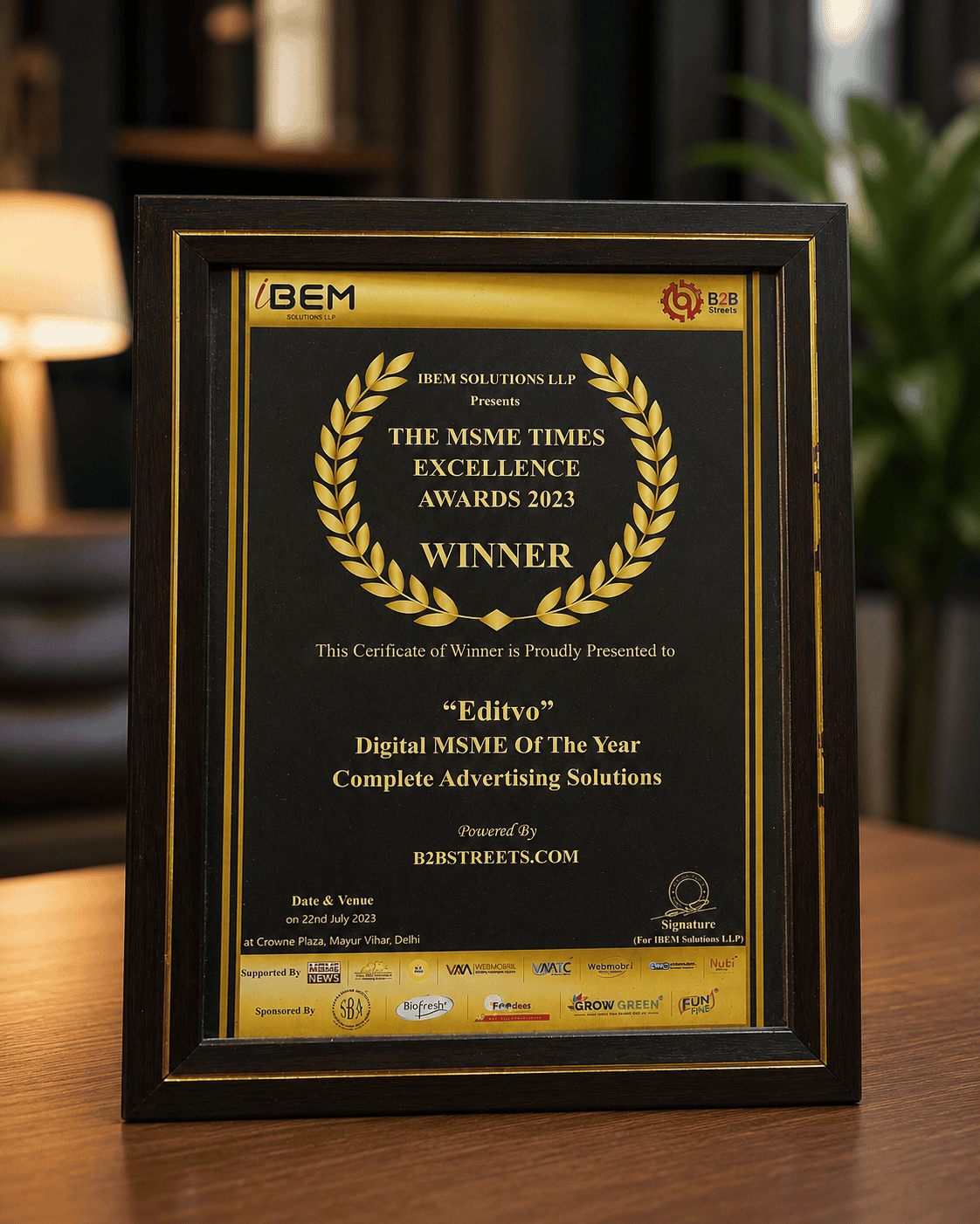 Editvo Marketing Solutions | msme Award
